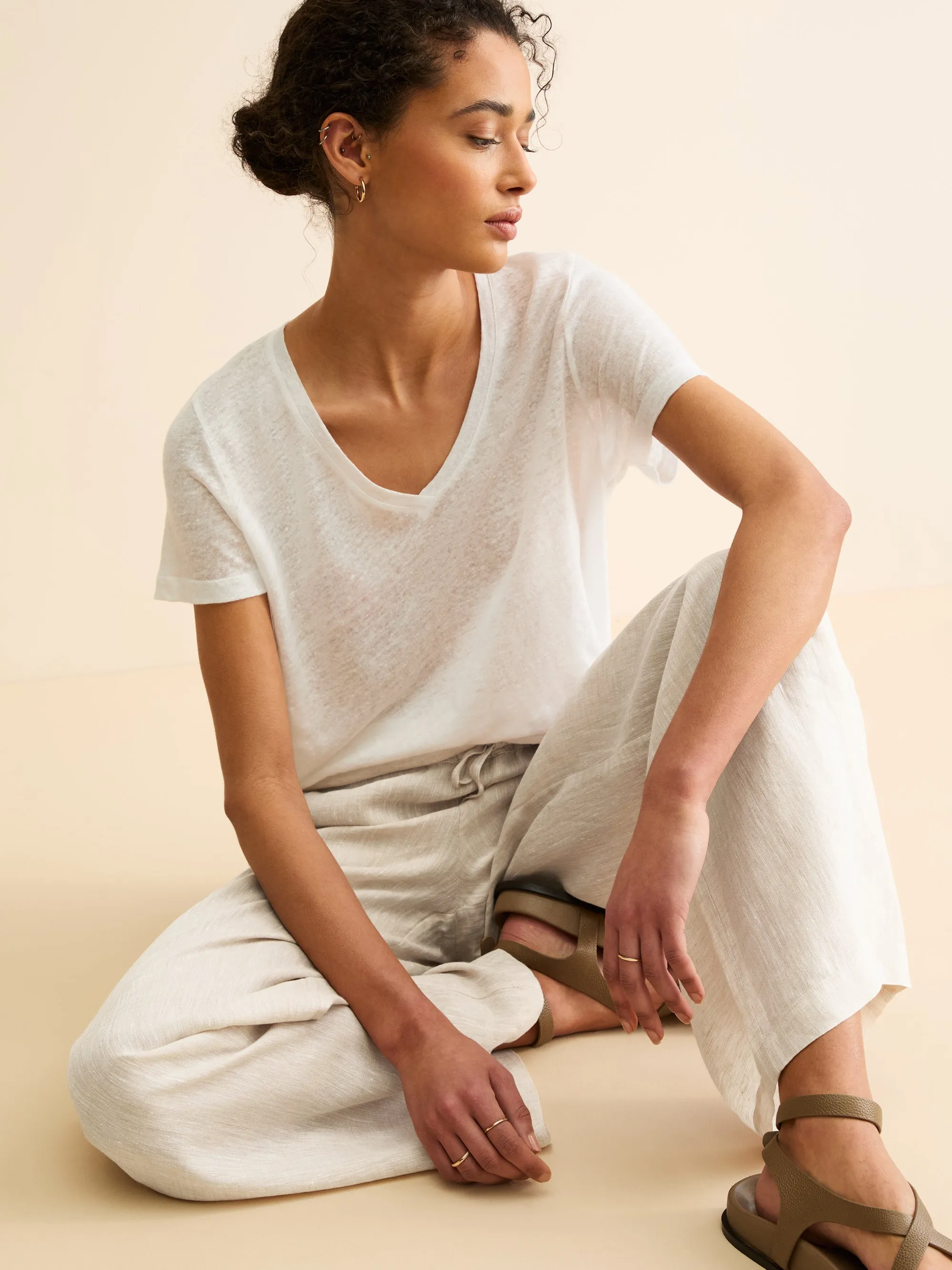 Sicily Linen Wide Leg Pants Sand sold by Derek Rose product image thumbnail 5