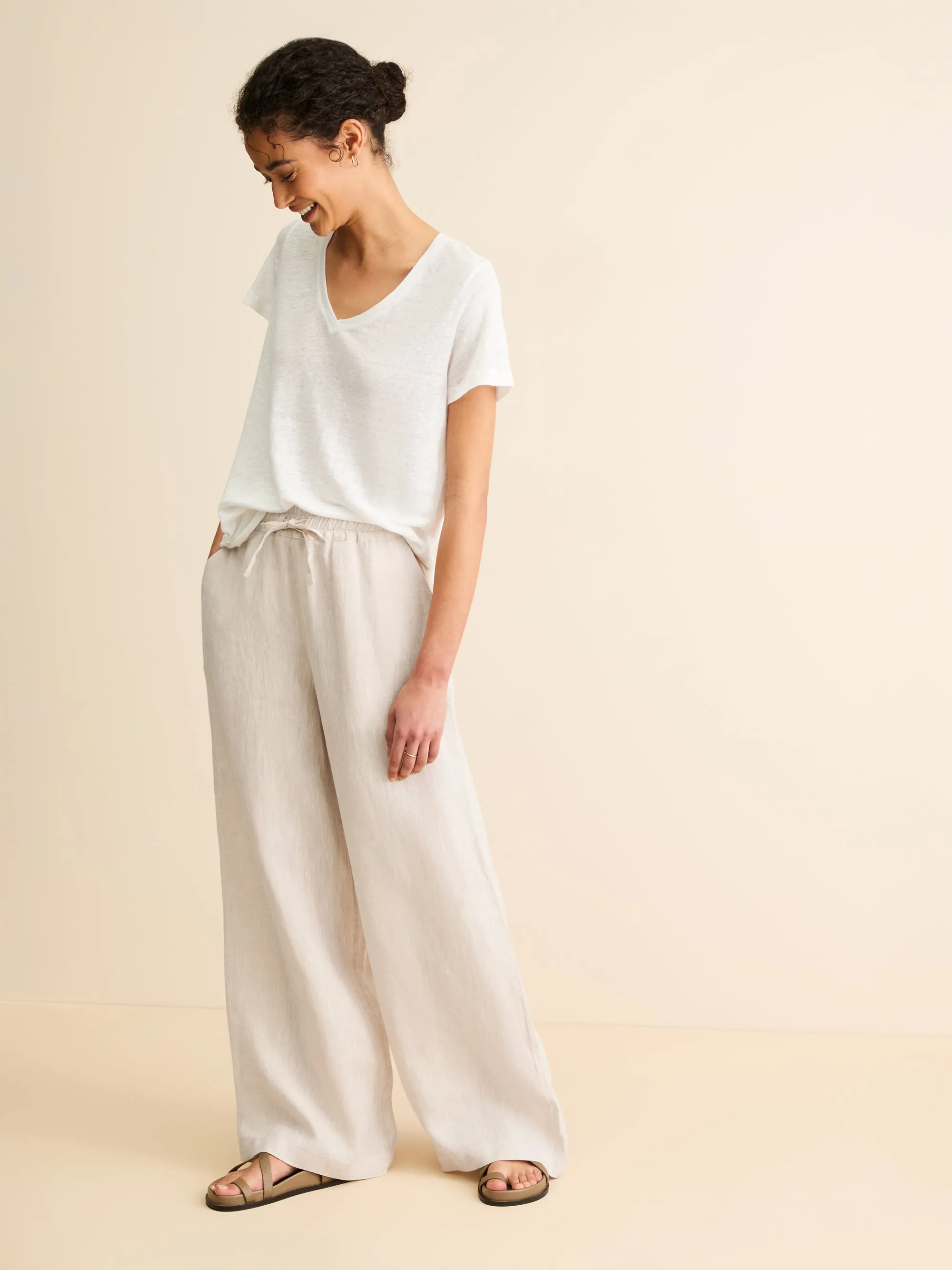 Sicily Linen Wide Leg Pants Sand sold by Derek Rose product image thumbnail 2