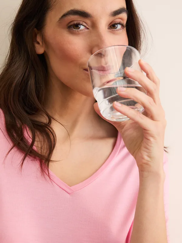 Women's V-Neck Sleep T-Shirt Lara Micro Modal Stretch Pink made by Derek Rose