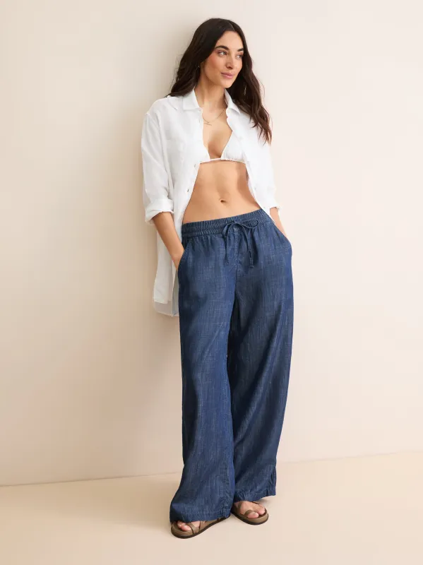 Erin Chambray Wide Leg Pants Denim Blue made by Derek Rose