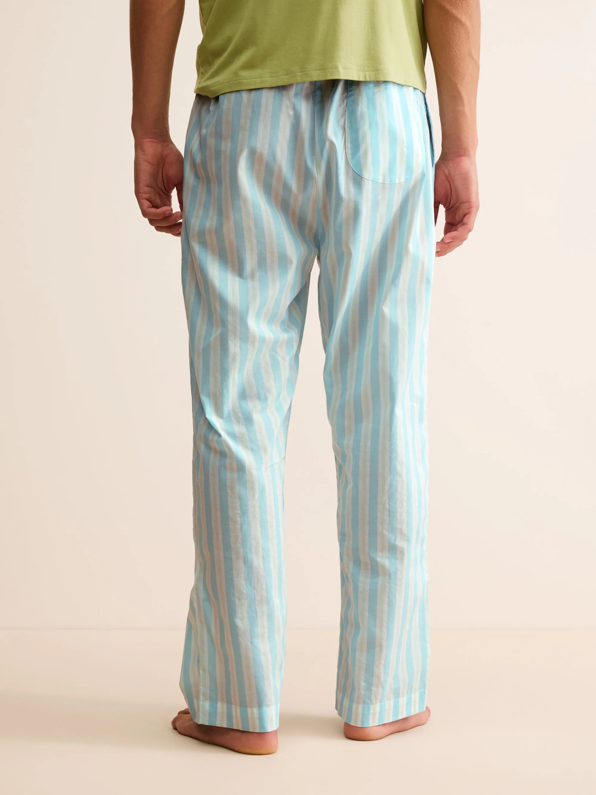 Men's Lounge Pants Amalfi Cotton Batiste Aqua Blue Stripe sold by Derek Rose product image thumbnail 3