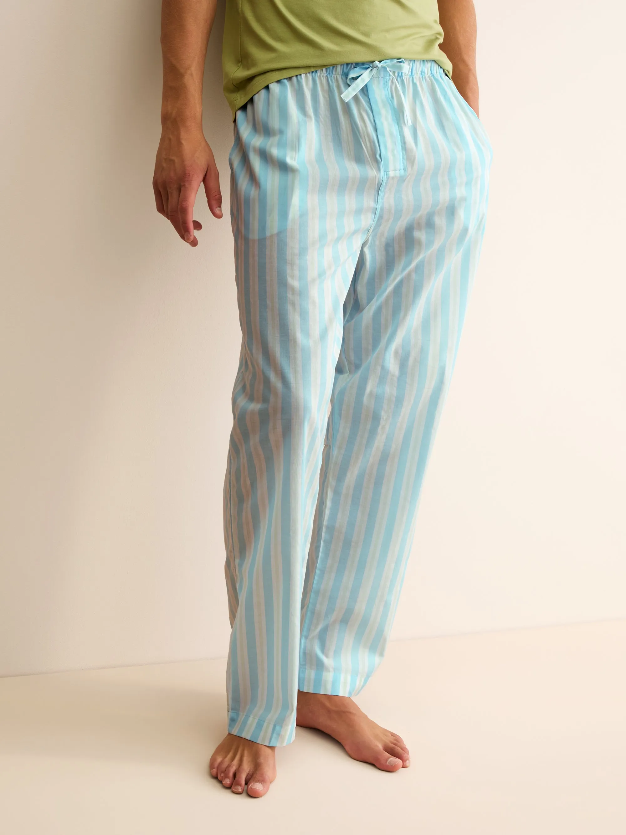 Men's Lounge Pants Amalfi Cotton Batiste Aqua Blue Stripe sold by Derek Rose product image thumbnail 5