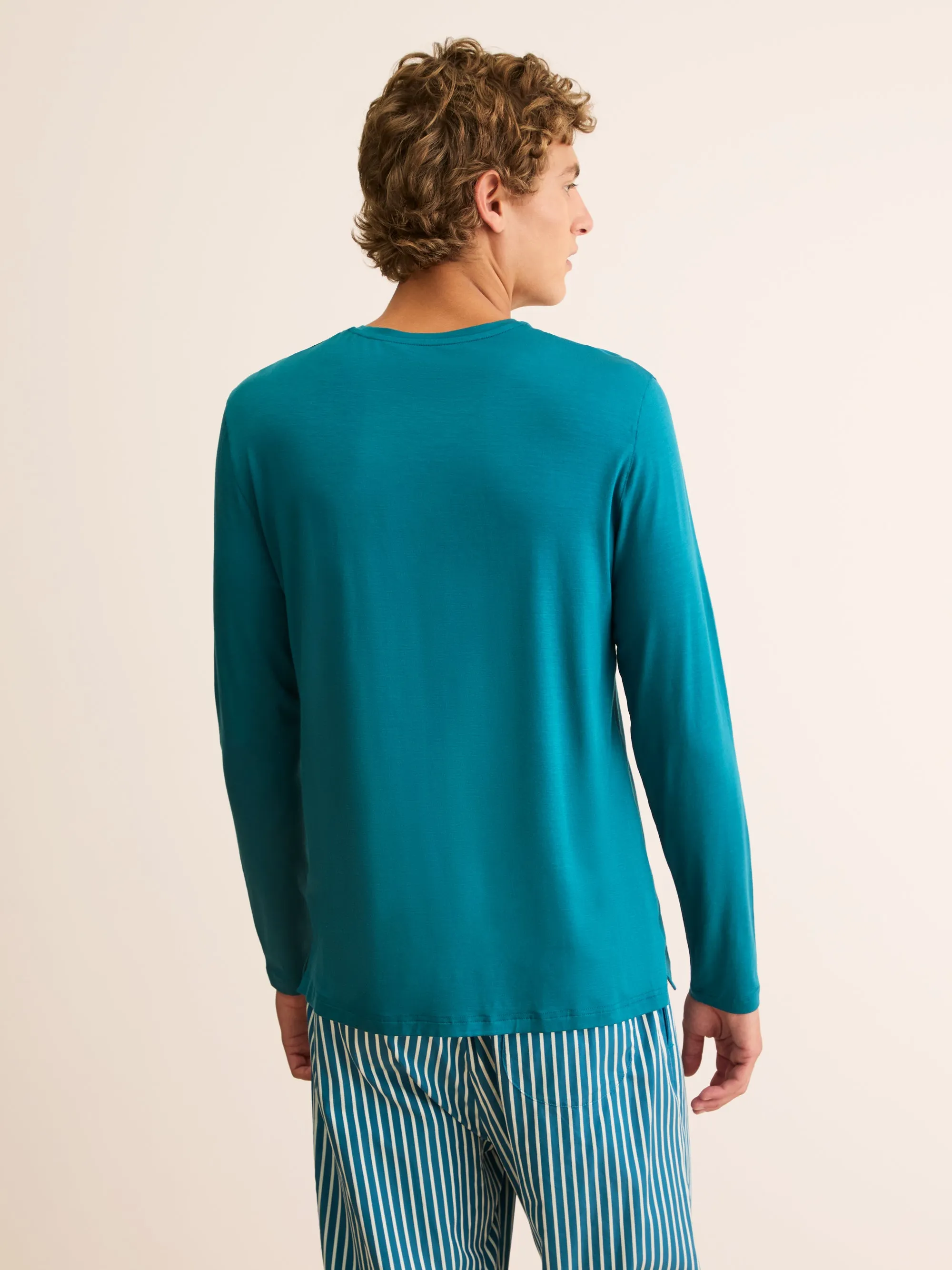 Men's Long Sleeve T-Shirt Basel Micro Modal Stretch Teal sold by Derek Rose product image thumbnail 3