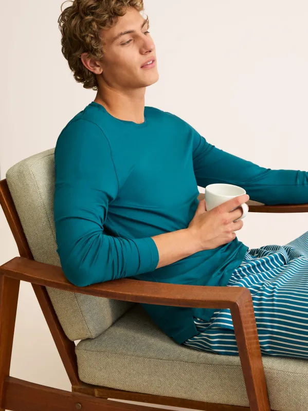 Men's Long Sleeve T-Shirt Basel Micro Modal Stretch Teal made by Derek Rose