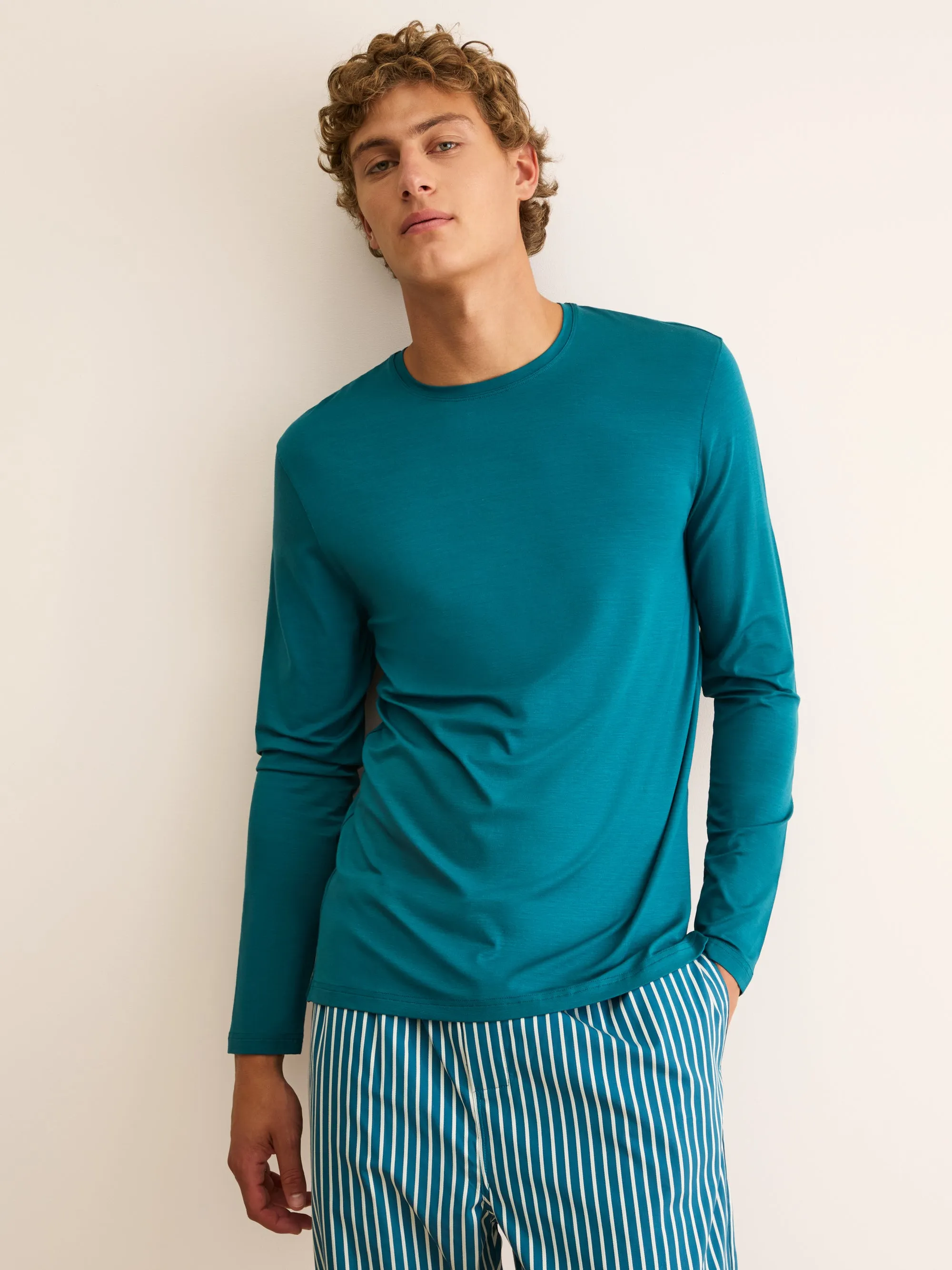 Men's Long Sleeve T-Shirt Basel Micro Modal Stretch Teal sold by Derek Rose product image thumbnail 2