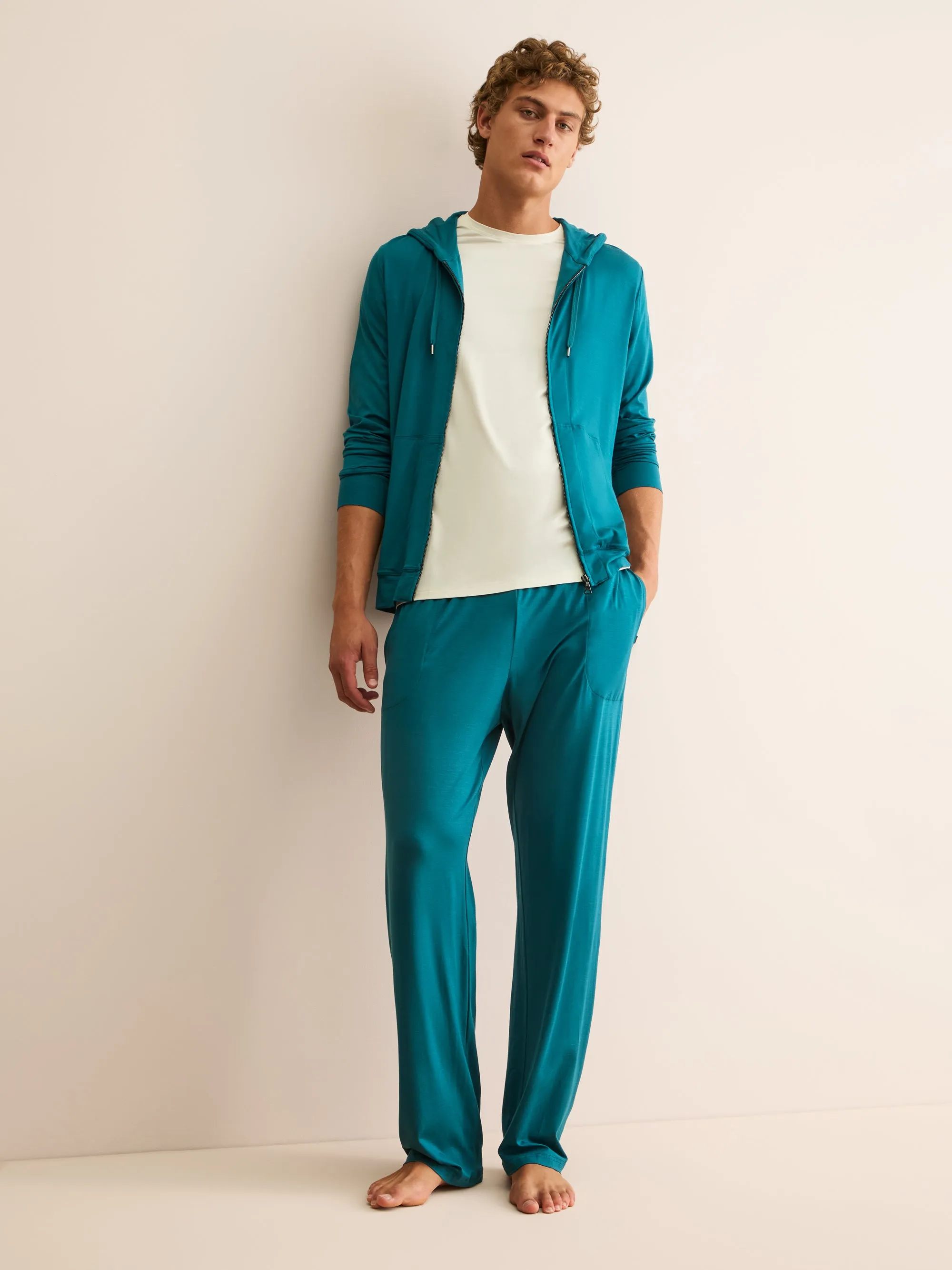 Men's Zip Up Hoodie Basel Micro Modal Stretch Teal sold by Derek Rose product image thumbnail 4