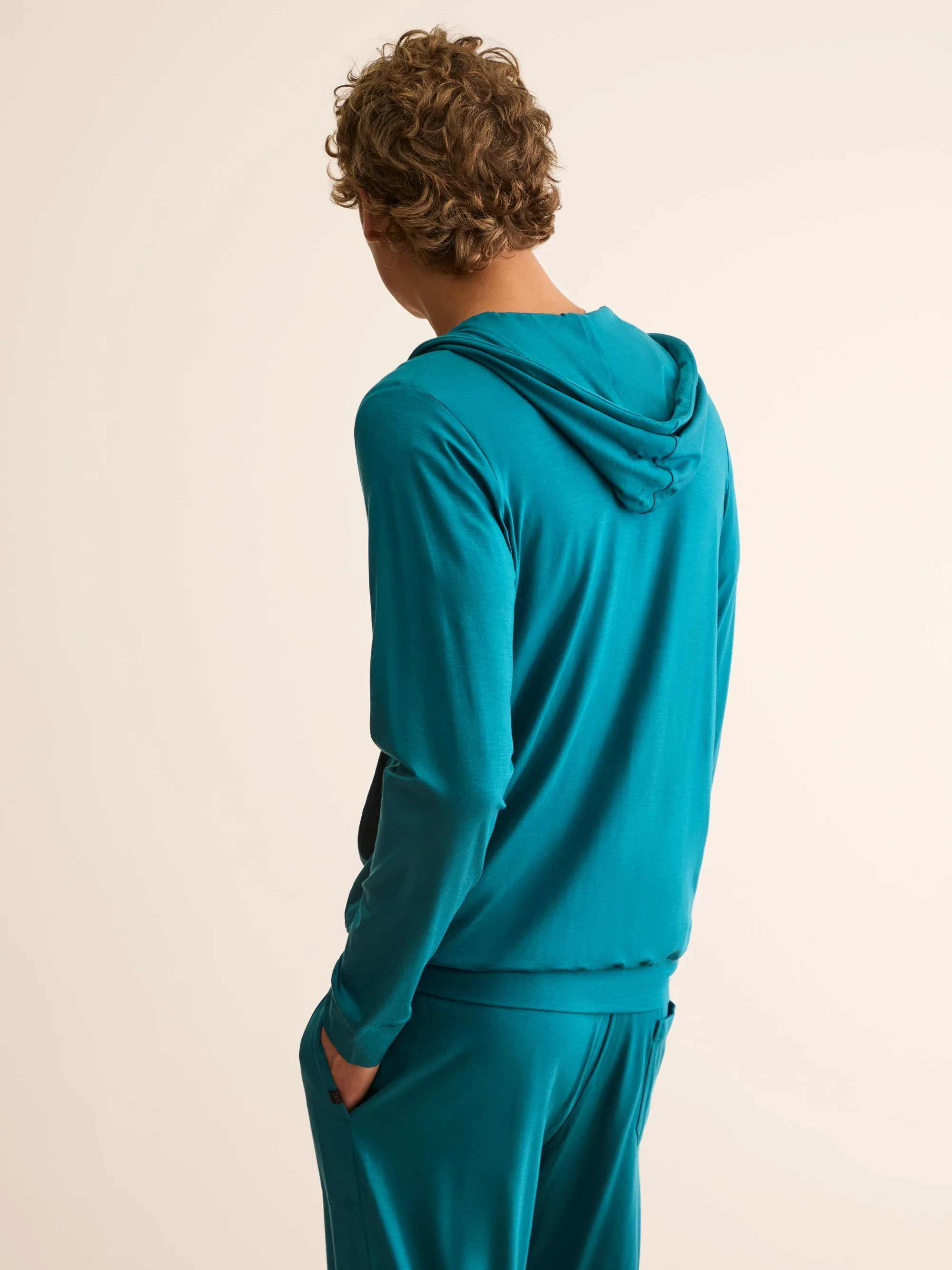 Men's Zip Up Hoodie Basel Micro Modal Stretch Teal sold by Derek Rose product image thumbnail 3