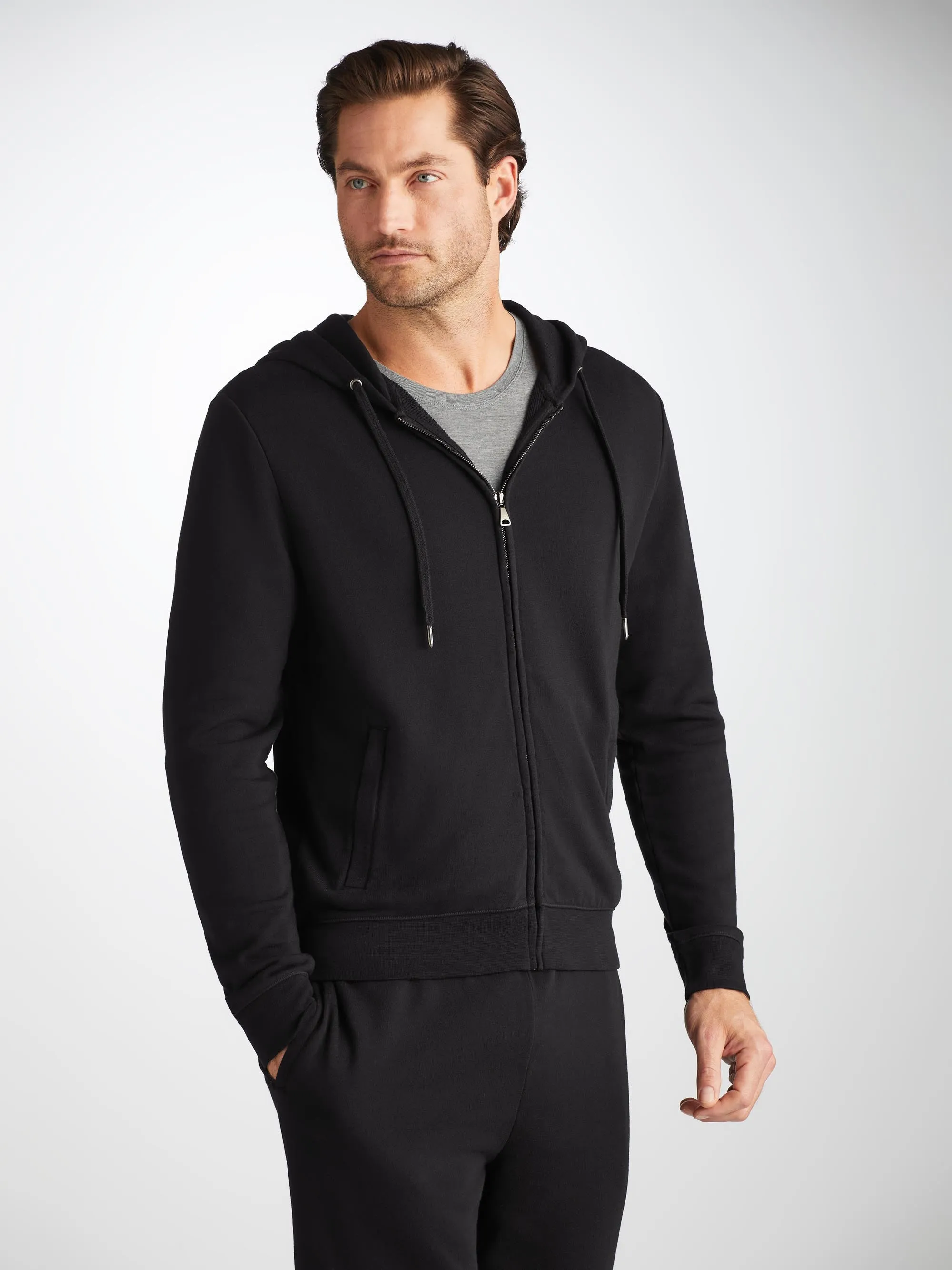 Quinn Cotton Modal Zip Up Hoodie & Sweatpants Set Black sold by Derek Rose product image thumbnail 3