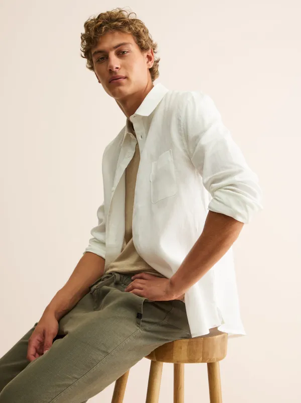Monaco Linen Shirt Off White made by Derek Rose