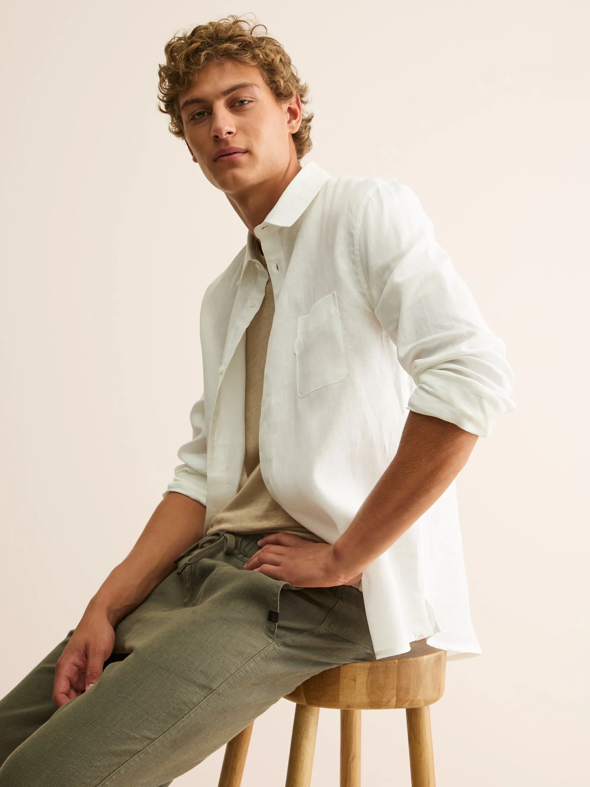 Monaco Linen Shirt Off White sold by Derek Rose