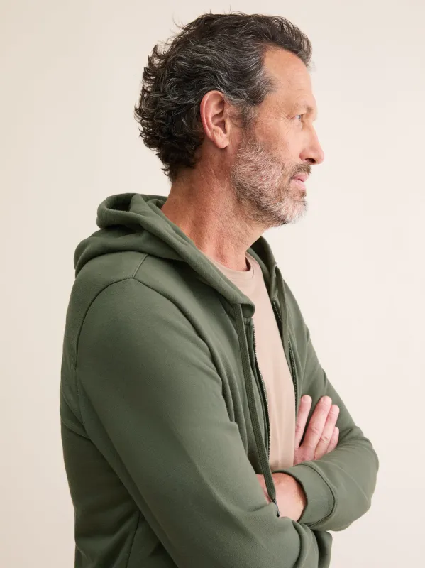 Men's Zip Up Hoodie Quinn Cotton Modal Khaki made by Derek Rose