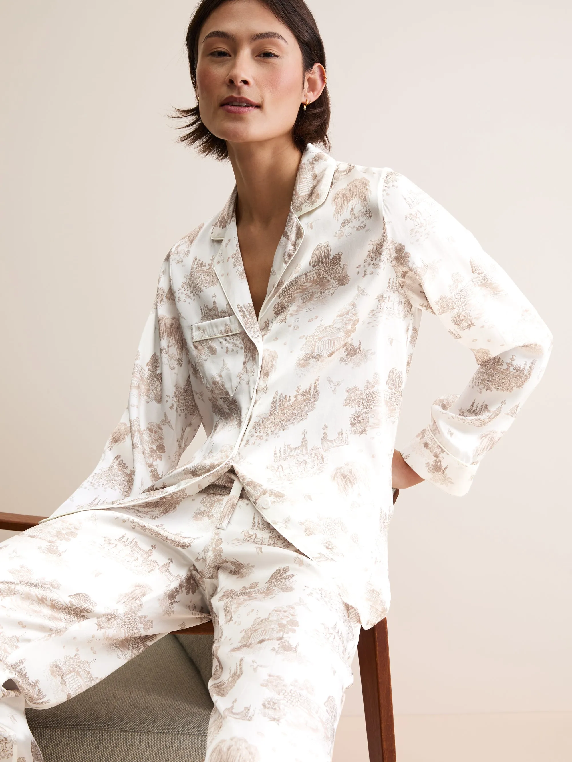 Brindisi Silk Pajamas Ivory London Toile sold by Derek Rose