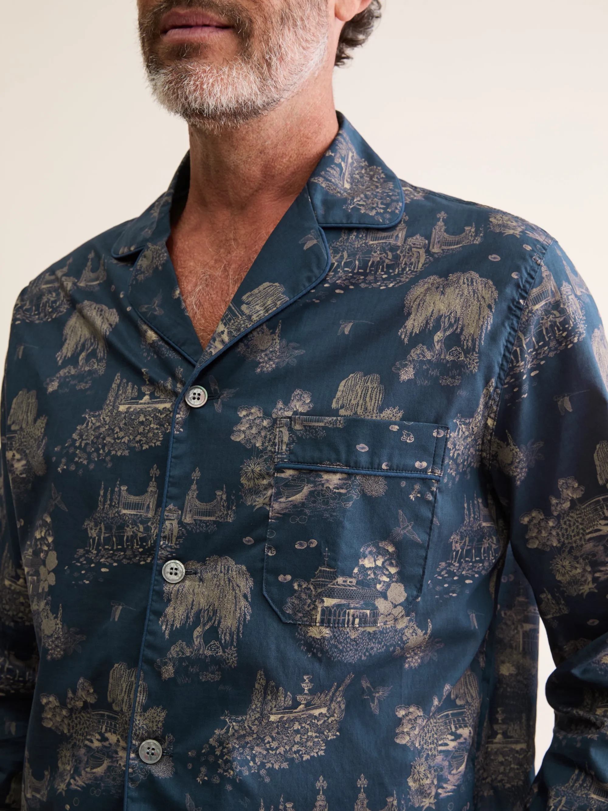 Ledbury Cotton Batiste Pajamas Navy Blue London Toile sold by Derek Rose product image thumbnail 3