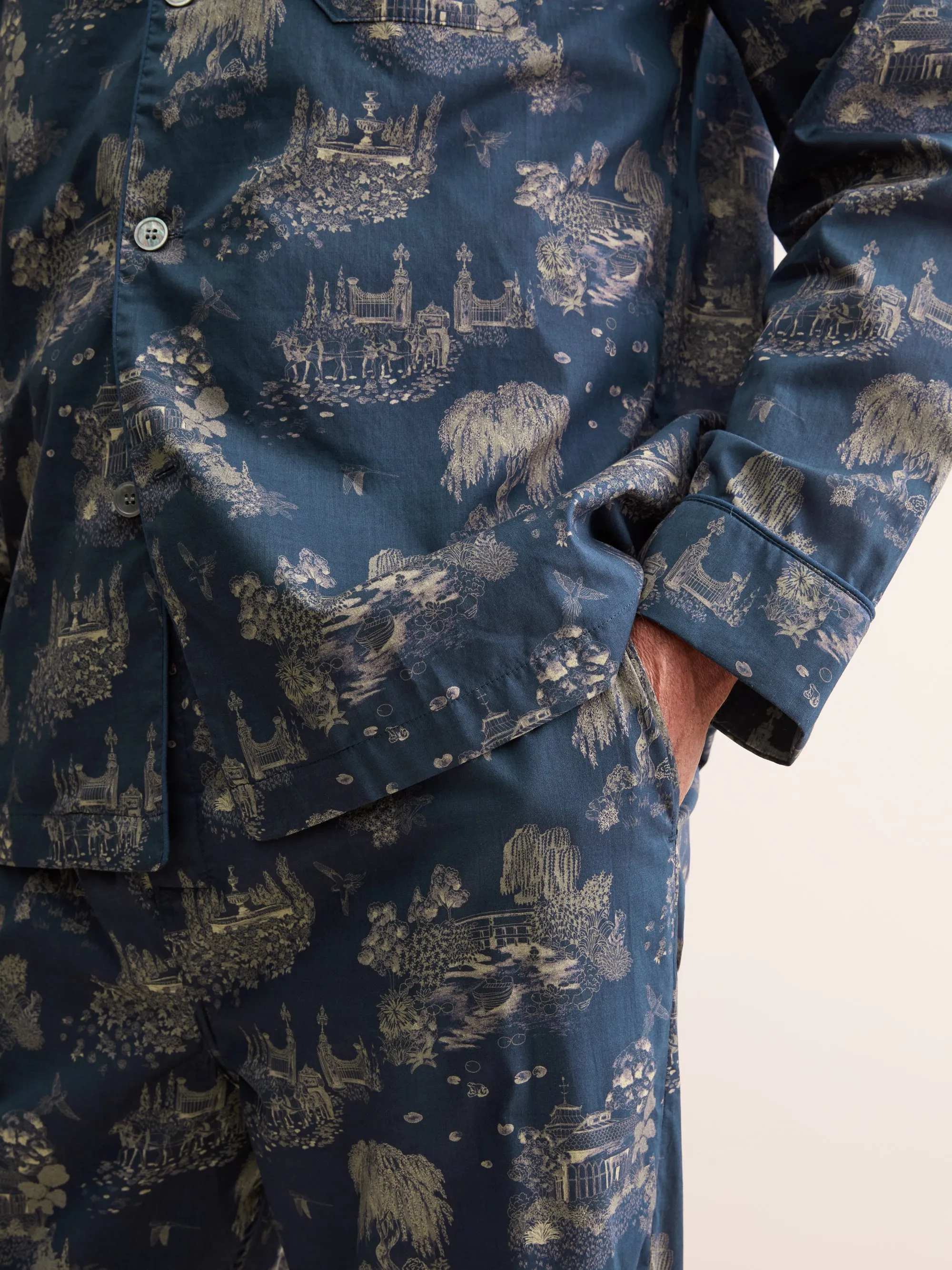 Ledbury Cotton Batiste Pajamas Navy Blue London Toile sold by Derek Rose product image thumbnail 4