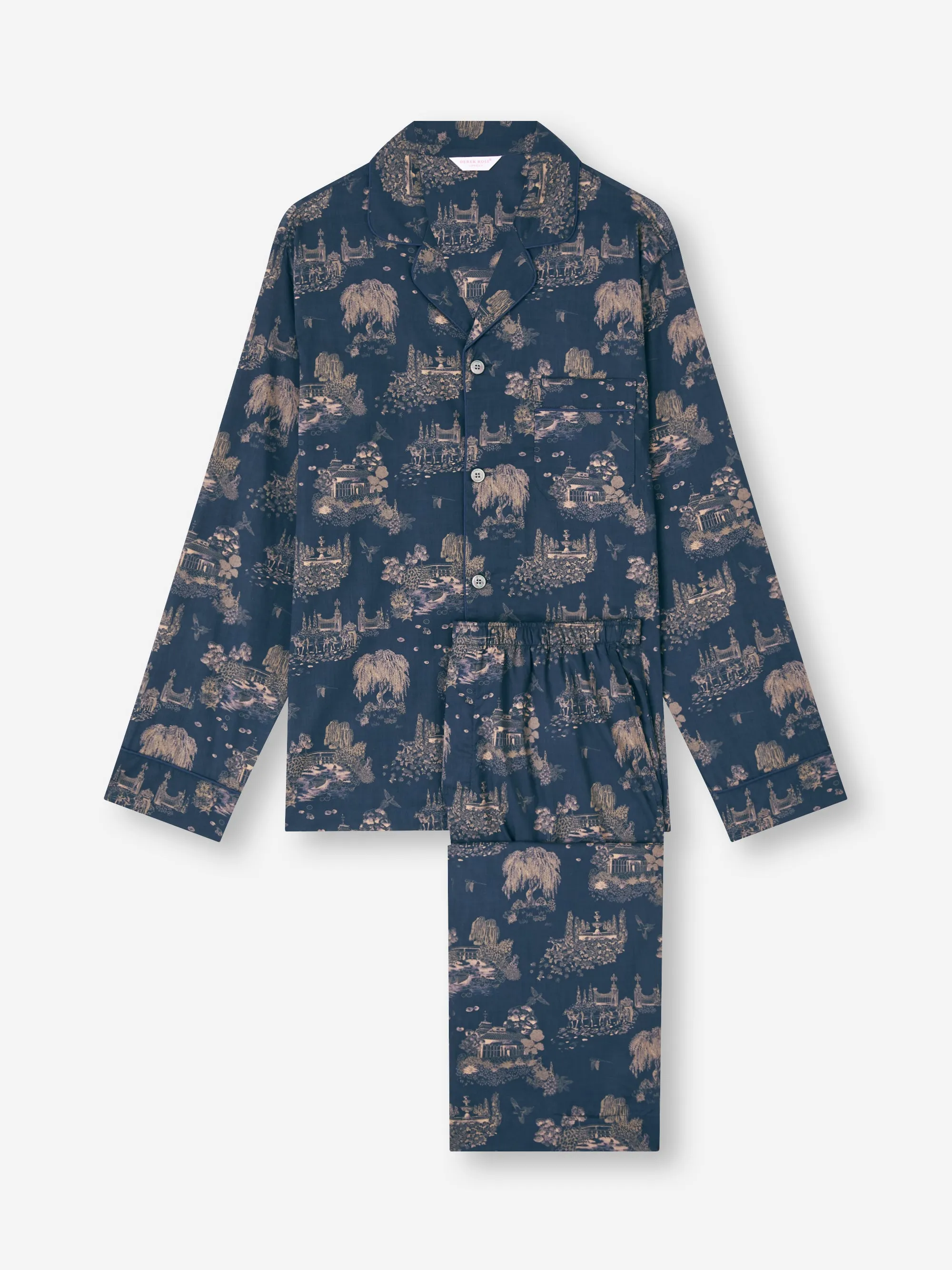 Ledbury Cotton Batiste Pajamas Navy Blue London Toile sold by Derek Rose product image thumbnail 5