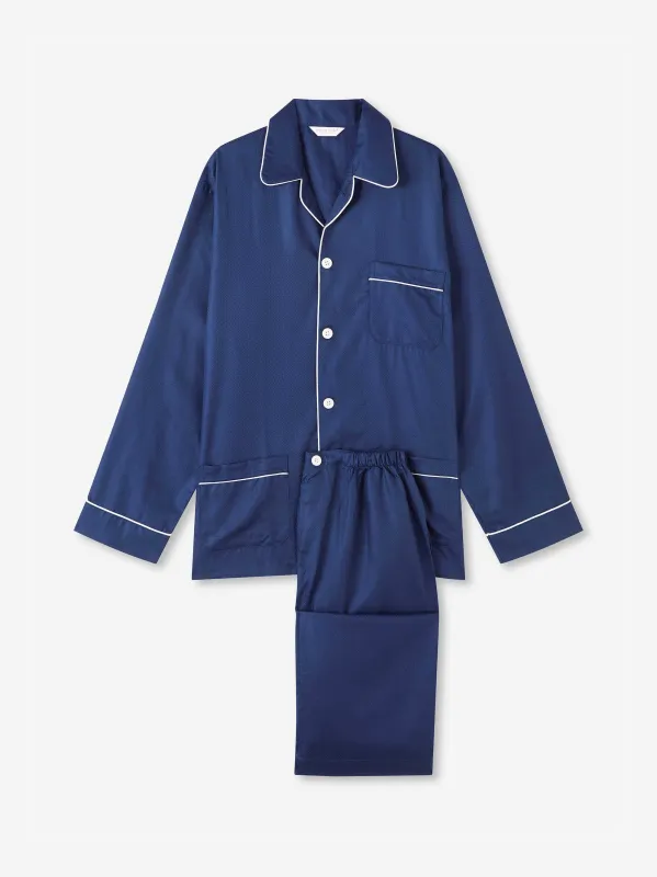 Lombard Cotton Jacquard Pajamas Navy Blue Star made by Derek Rose