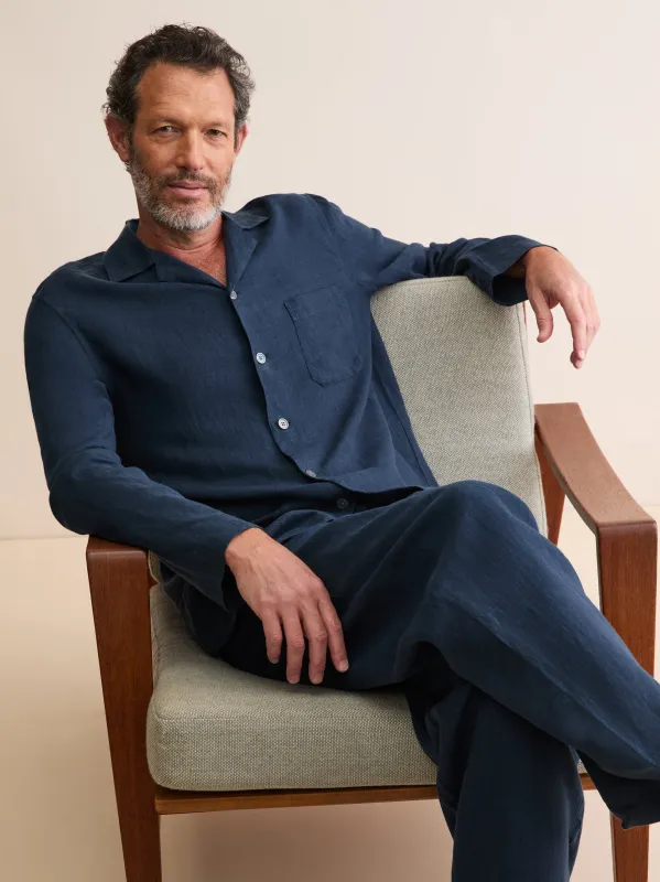Sicily Linen Pajamas Navy Blue made by Derek Rose