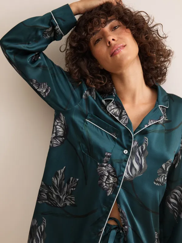 Brindisi Silk Pajamas Teal & Gray Tulip made by Derek Rose
