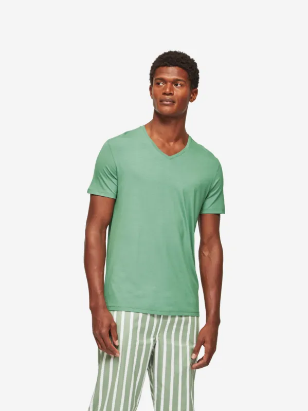 Men's V-Neck T-Shirt Basel Micro Modal Stretch Sage Green sold by Derek Rose