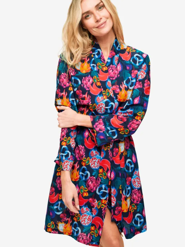 Women's Dressing Gown Ledbury 50 Cotton Batiste Navy sold by Derek Rose