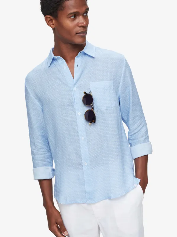 Men's Shirt Milan 15 Linen Blue made by Derek Rose