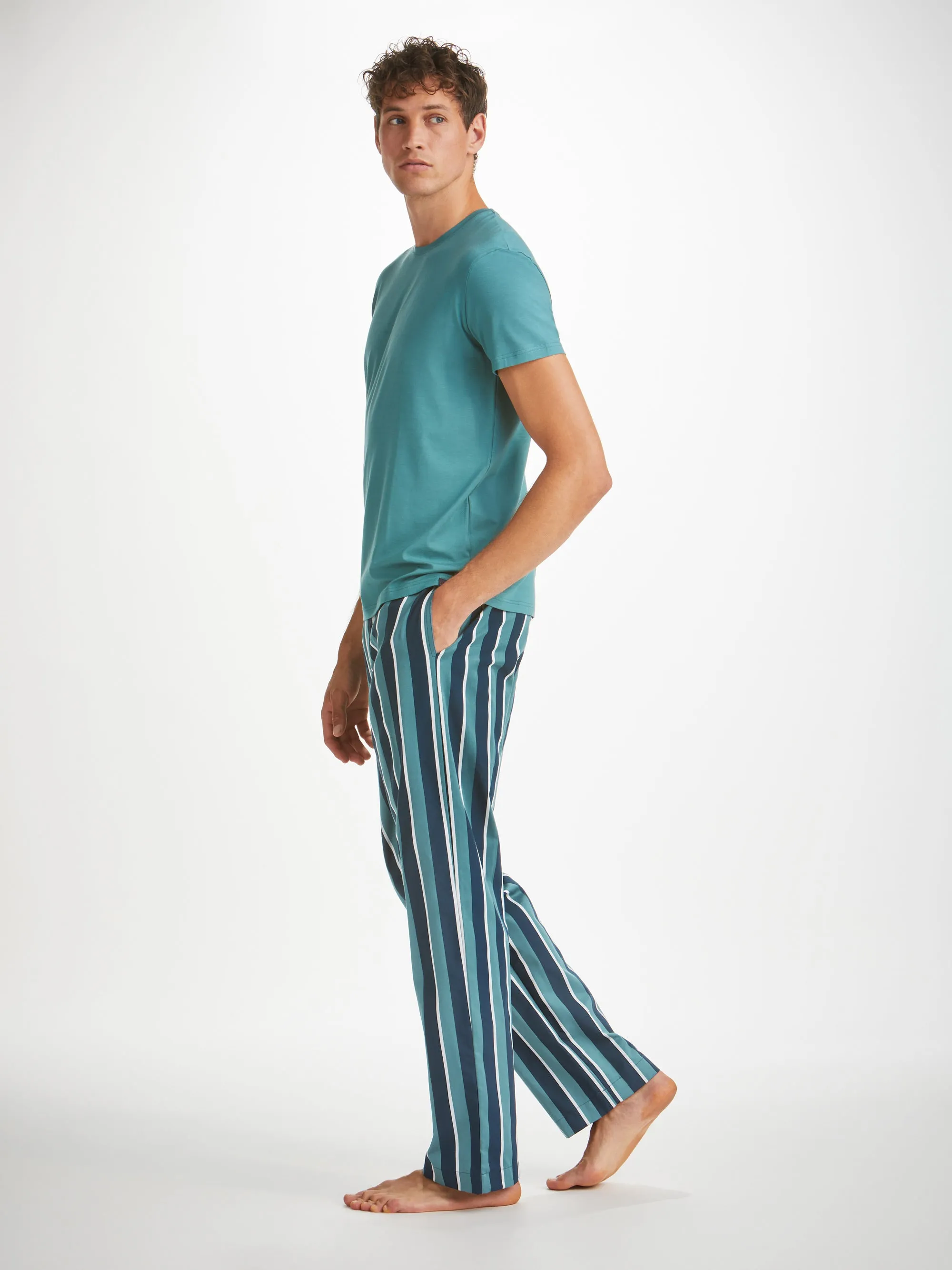 Men's Lounge Trousers Royal 221 Cotton Teal sold by Derek Rose