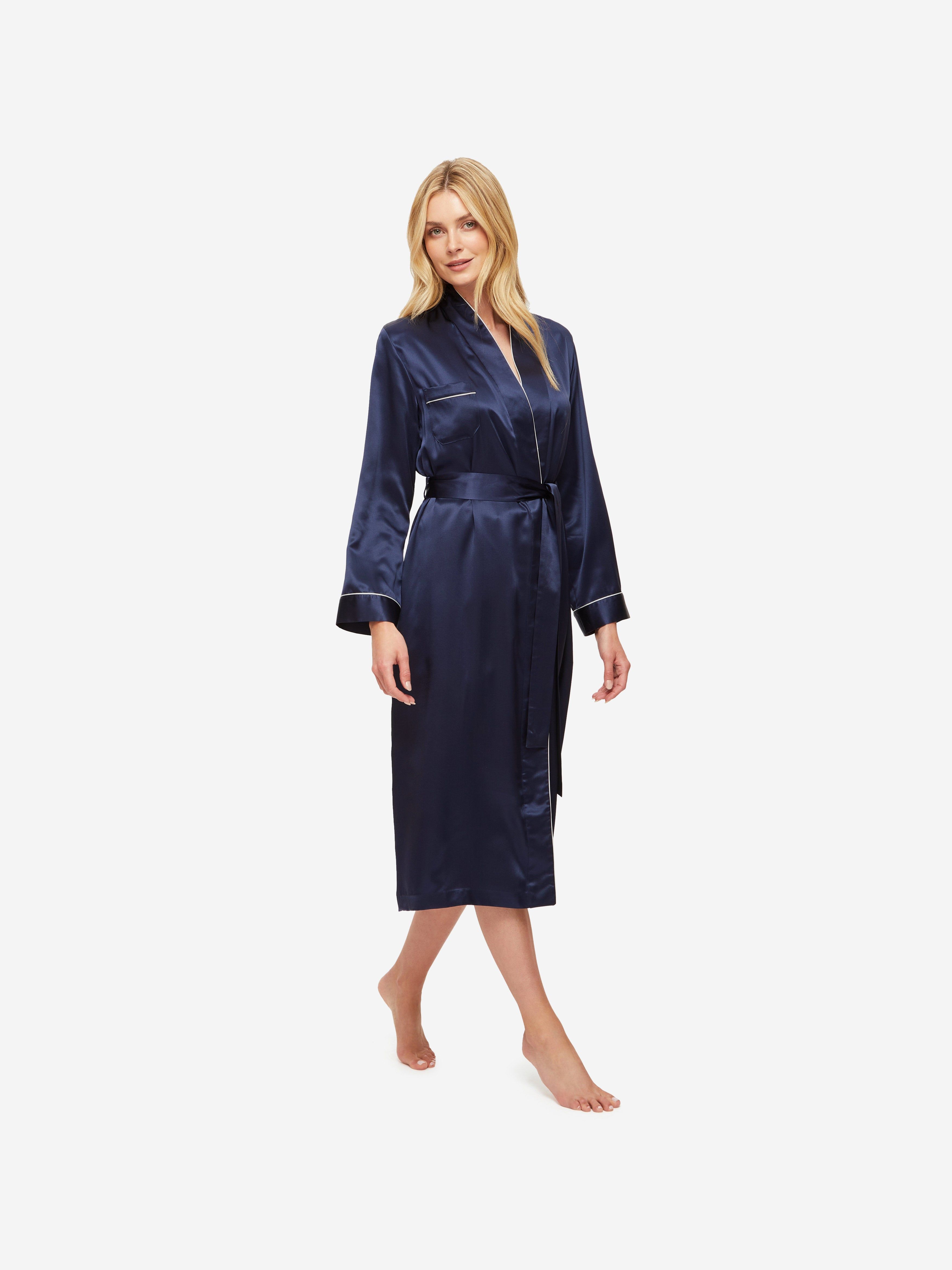 Women's Long Dressing Gown Bailey Silk Satin Navy sold by Derek Rose product image thumbnail 3
