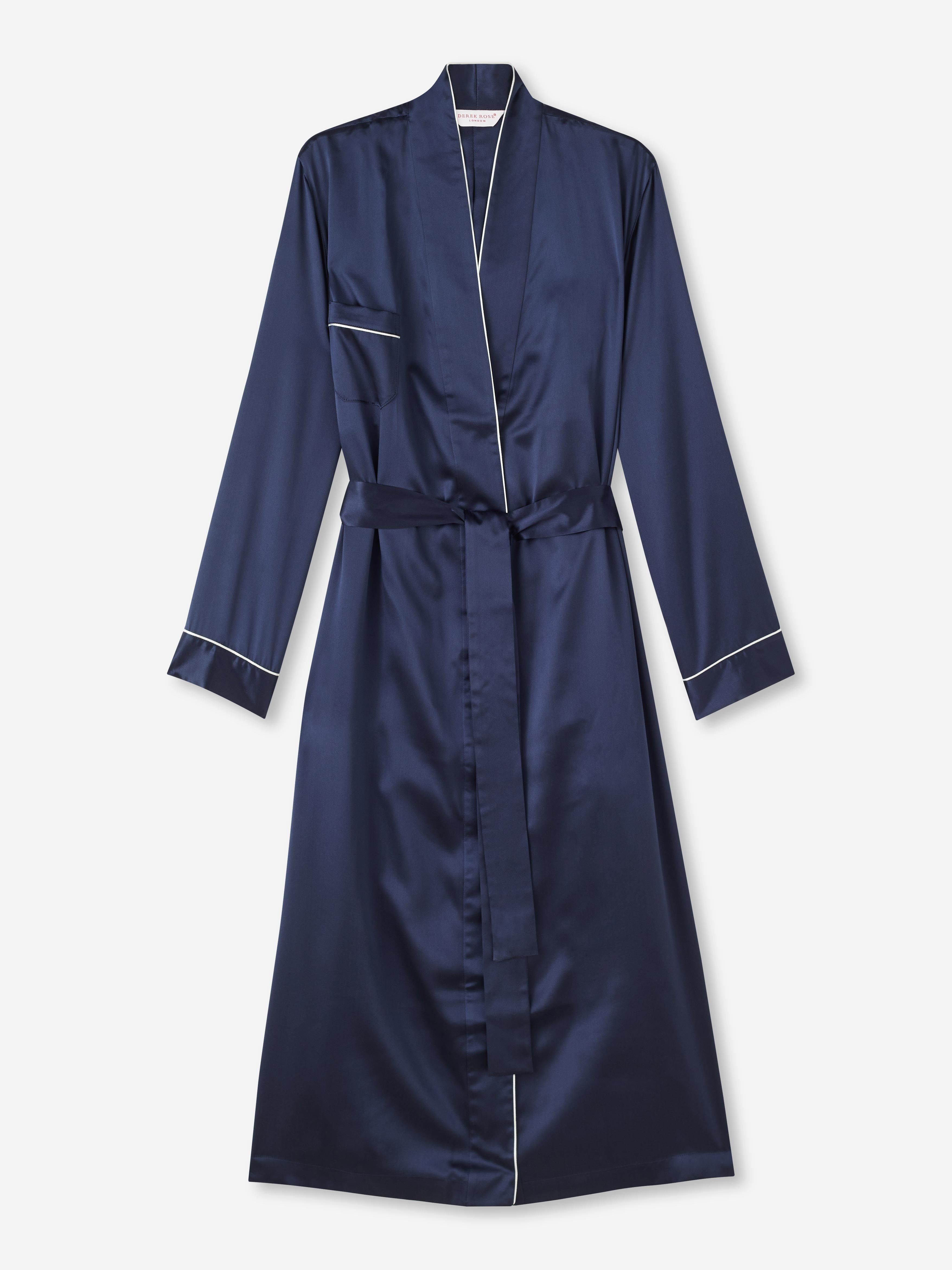Women's Long Dressing Gown Bailey Silk Satin Navy sold by Derek Rose product image thumbnail 2