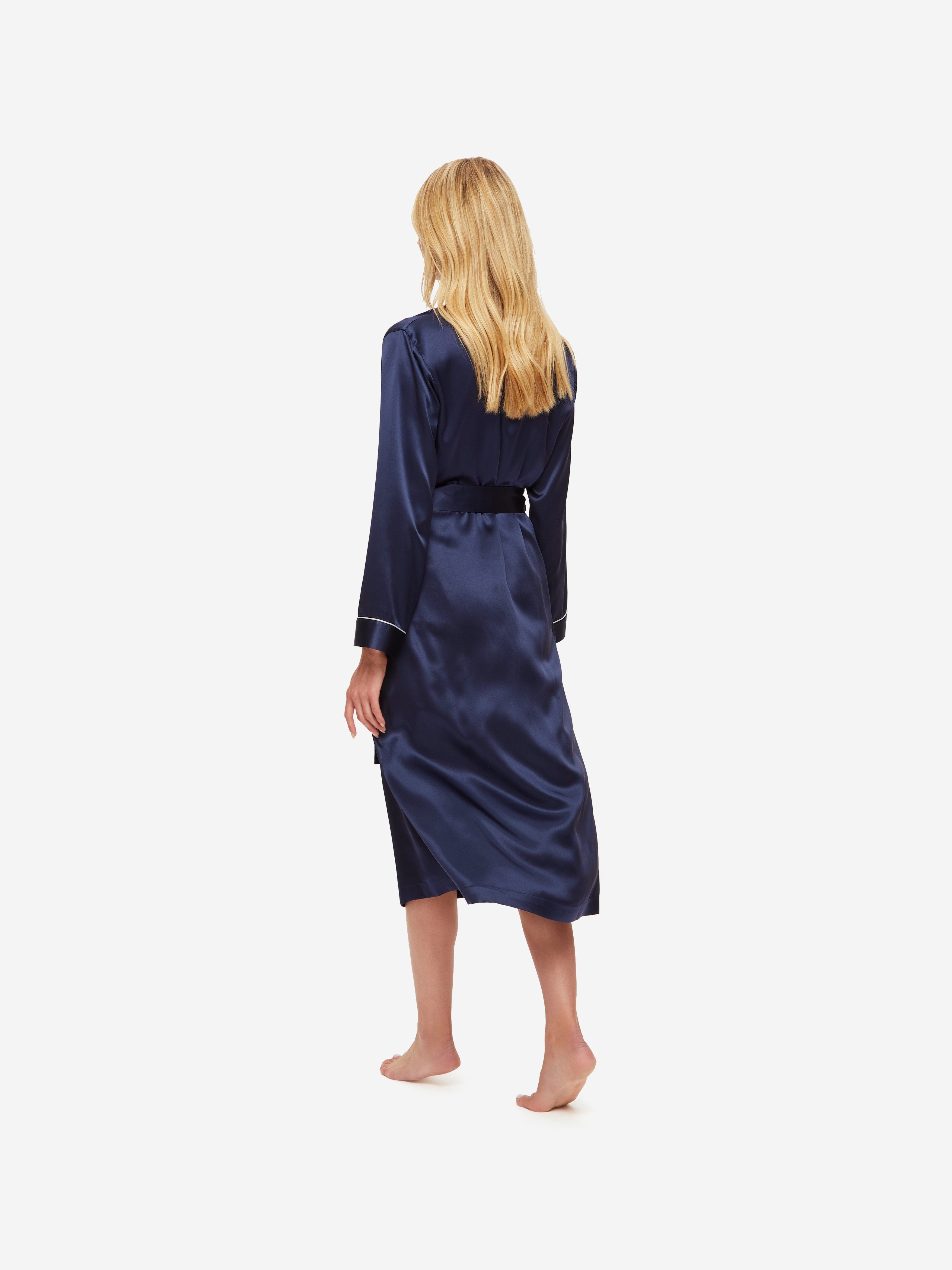 Women's Long Dressing Gown Bailey Silk Satin Navy sold by Derek Rose product image thumbnail 4