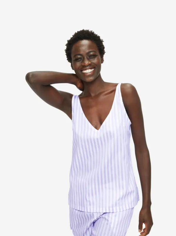 Women's Short Cami Pyjamas Capri 19 Cotton Lilac sold by Derek Rose