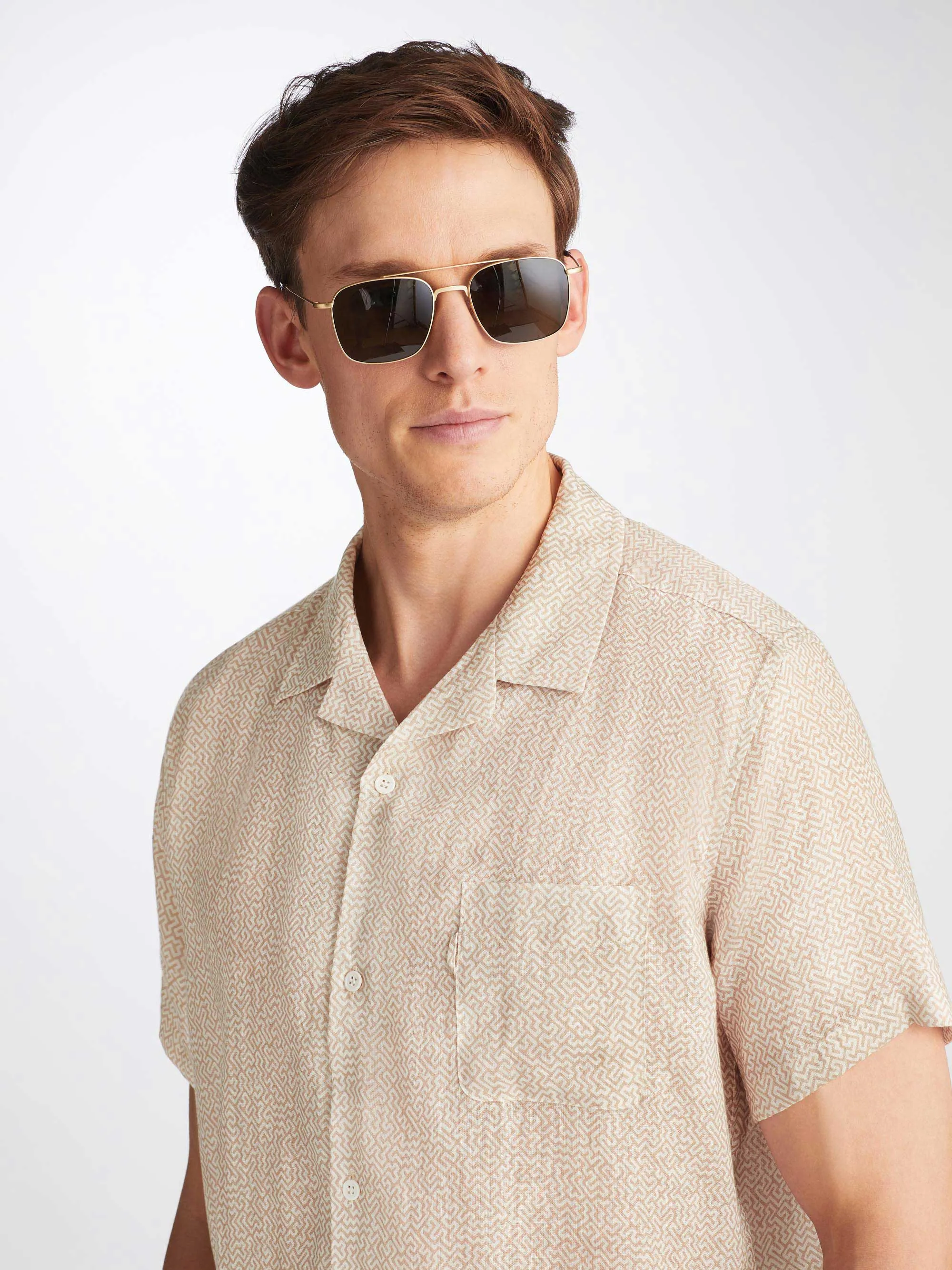 Men's Short Sleeve Shirt Milan 24 Linen Sand sold by Derek Rose
