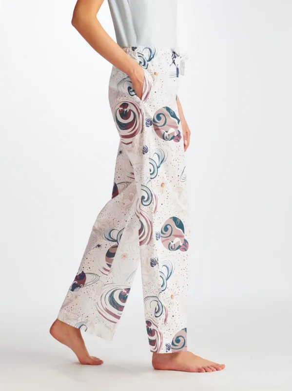 Women's Lounge Pants Ledbury 76 Cotton Batiste White sold by Derek Rose