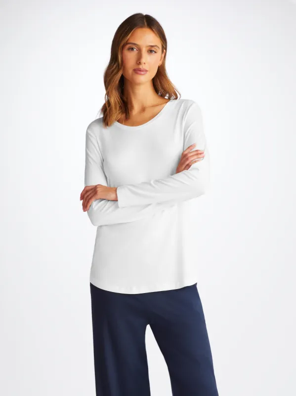 Women's Long Sleeve T-Shirt Lara Micro Modal Stretch White sold by Derek Rose