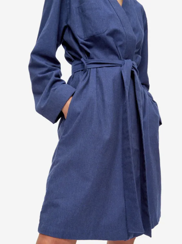 Women's Dressing Gown Balmoral 3 Brushed Cotton Navy sold by Derek Rose