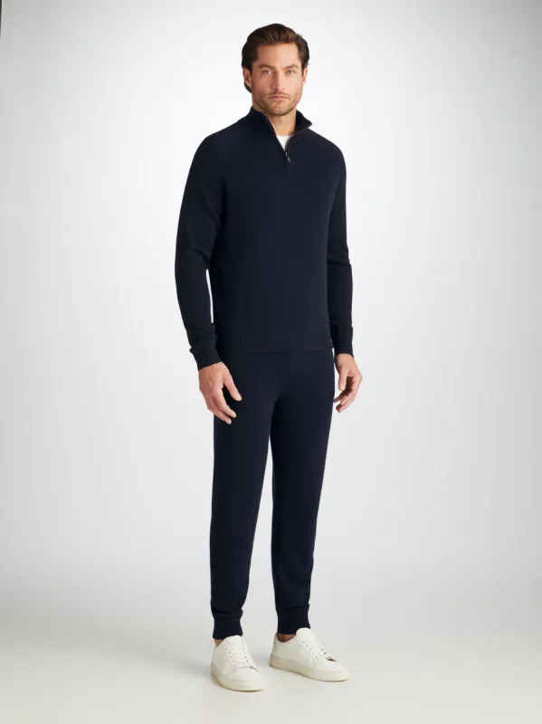 Men's Finley Half-Zip Cashmere Navy Set sold by Derek Rose