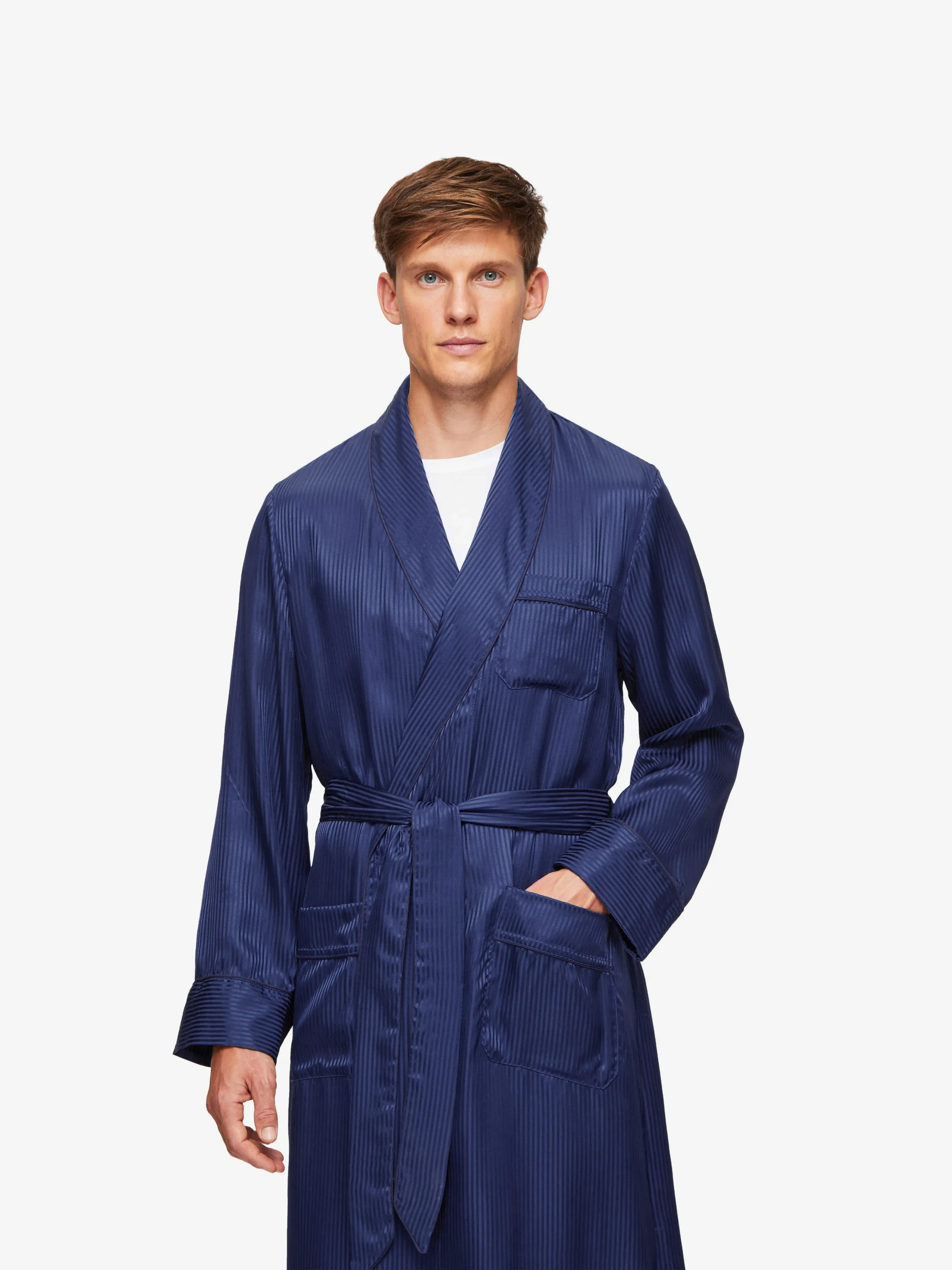 Men's Robe Woburn 8 Silk Satin Navy sold by Derek Rose product image thumbnail 5
