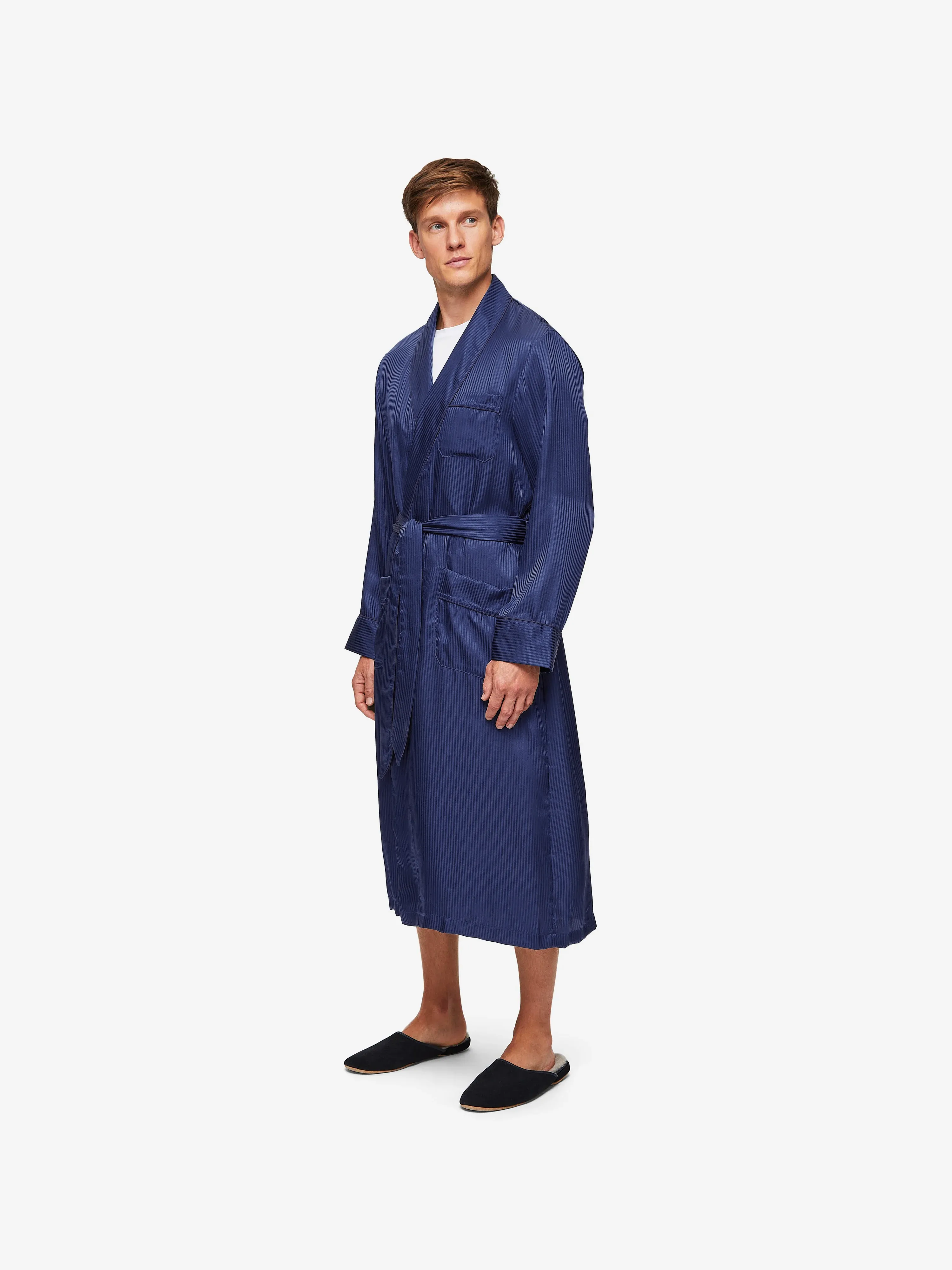 Men's Robe Woburn 8 Silk Satin Navy sold by Derek Rose product image thumbnail 3