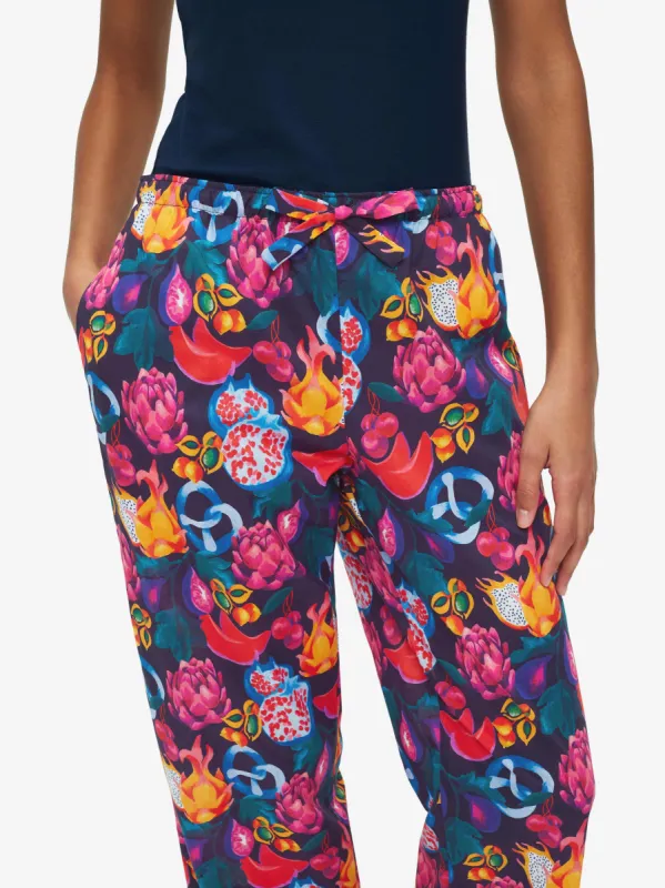 Women's Lounge Trousers Ledbury 50 Cotton Batiste Navy sold by Derek Rose