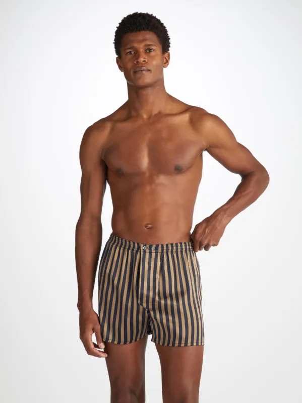 Men's Classic Fit Boxers Brindisi 107 Silk Satin Navy sold by Derek Rose