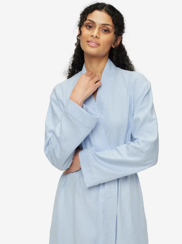 Women's Long Dressing Gown Kelburn 23 Brushed Cotton Blue sold by Derek Rose