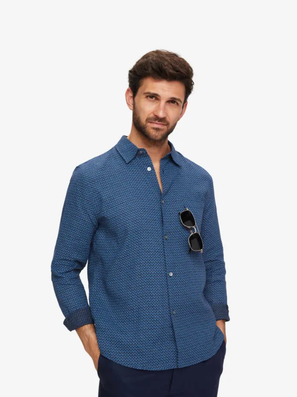 Men's Shirt Milan 16 Linen Navy sold by Derek Rose