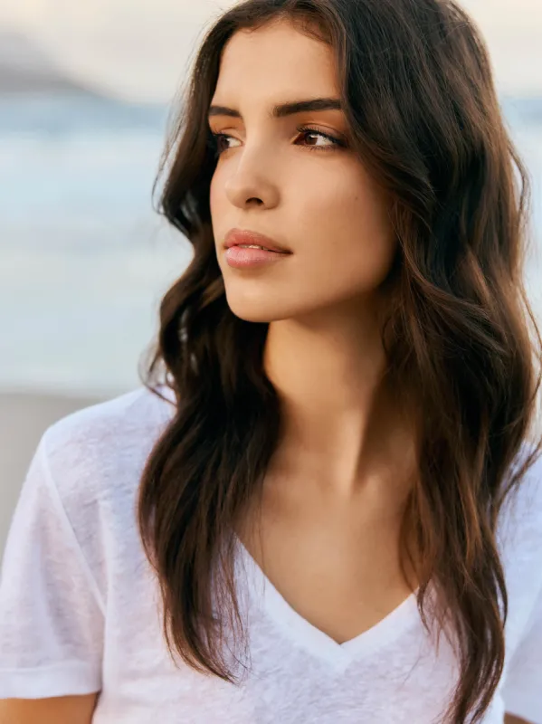 Women's V-Neck T-Shirt Jordan Linen White sold by Derek Rose