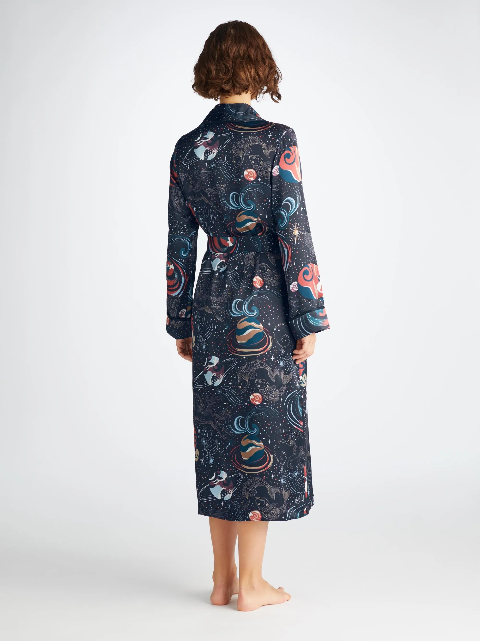 Women's Long Robe Brindisi 105 Silk Satin Navy sold by Derek Rose product image thumbnail 4