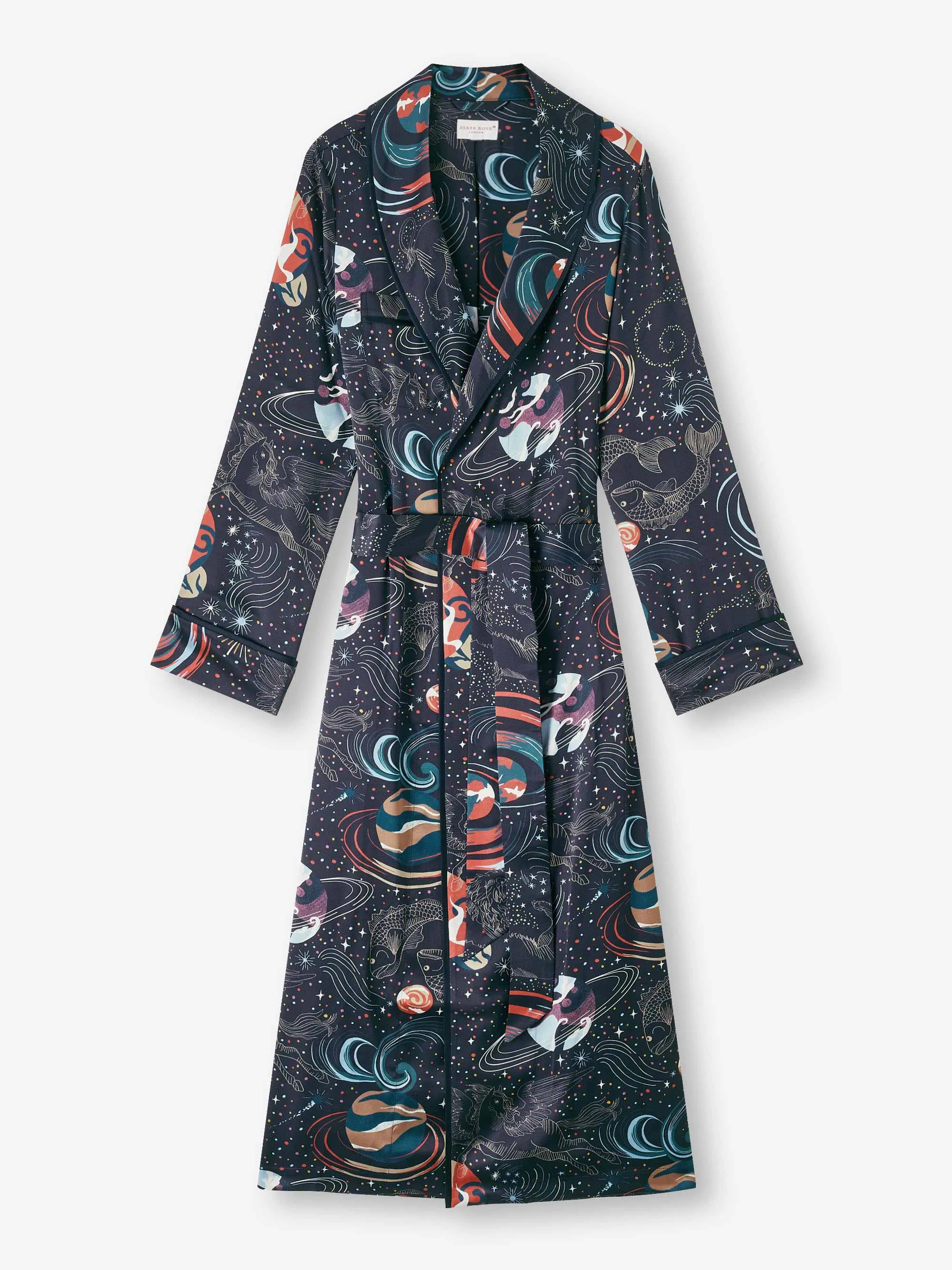 Women's Long Robe Brindisi 105 Silk Satin Navy sold by Derek Rose product image thumbnail 2