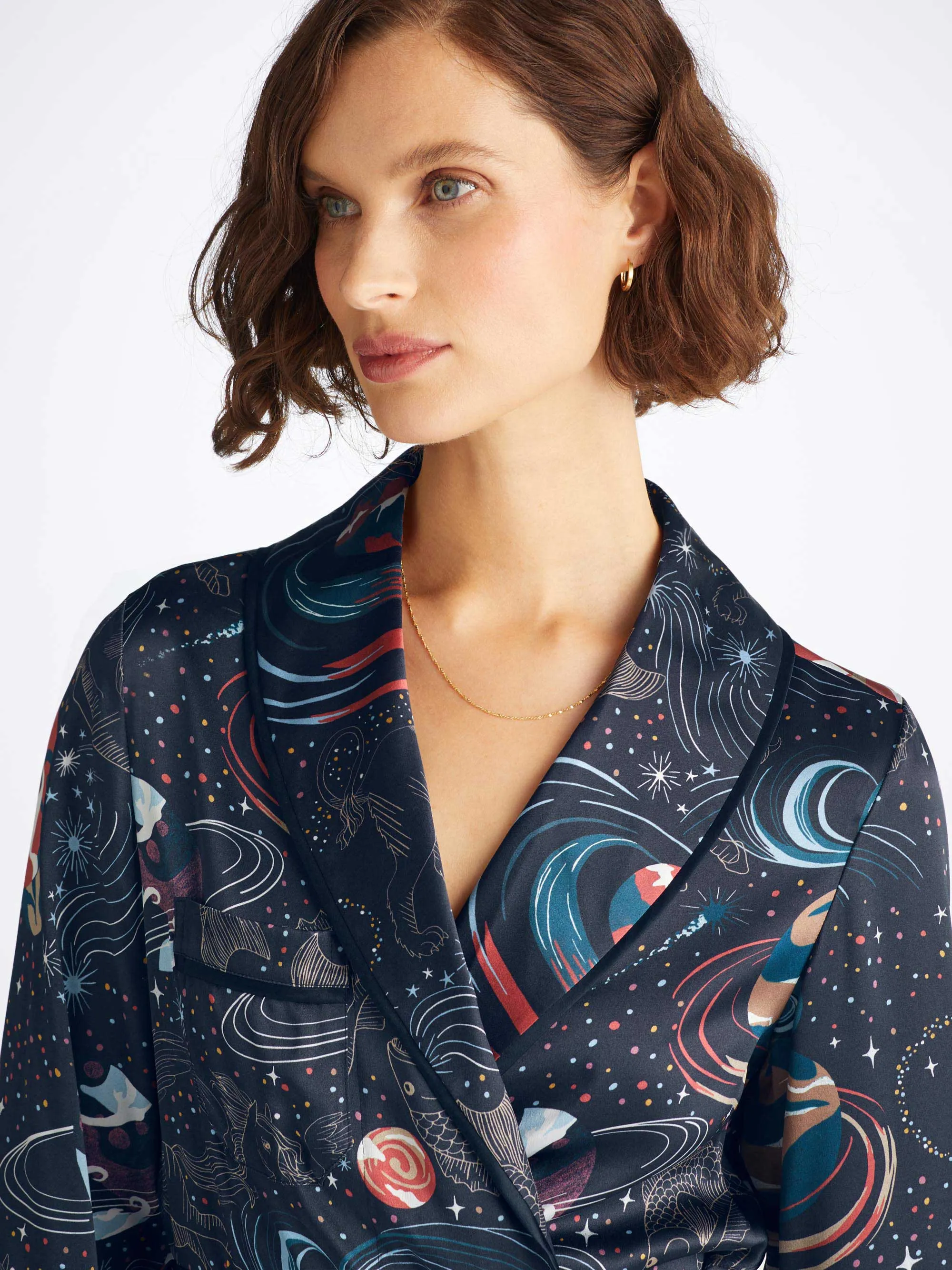 Women's Long Robe Brindisi 105 Silk Satin Navy sold by Derek Rose product image thumbnail 5