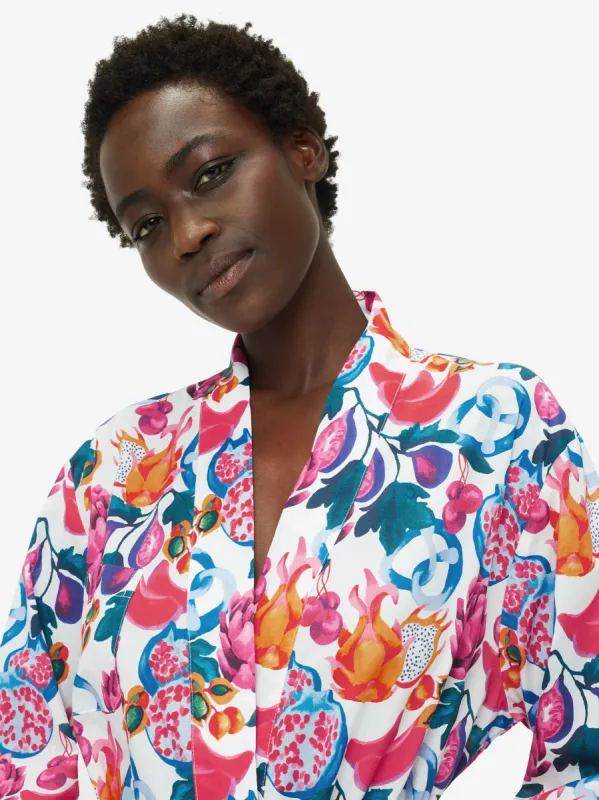 Women's Long Dressing Gown Ledbury 50 Cotton Batiste White sold by Derek Rose