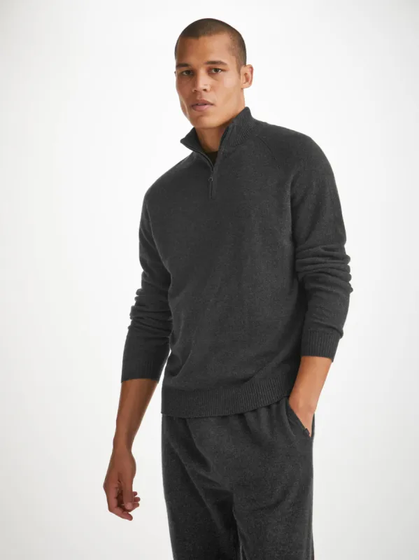 Men's Half-Zip Sweater Finley Cashmere Charcoal sold by Derek Rose