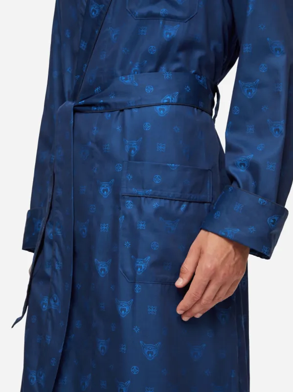 Men's Dressing Gown Paris 24 Cotton Jacquard Navy sold by Derek Rose