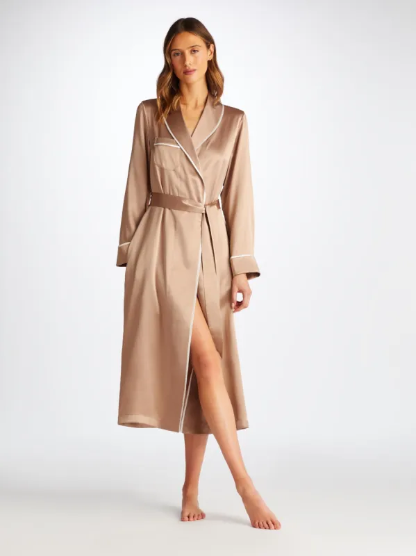 Women's Long Robe Bailey Silk Satin Bronze sold by Derek Rose