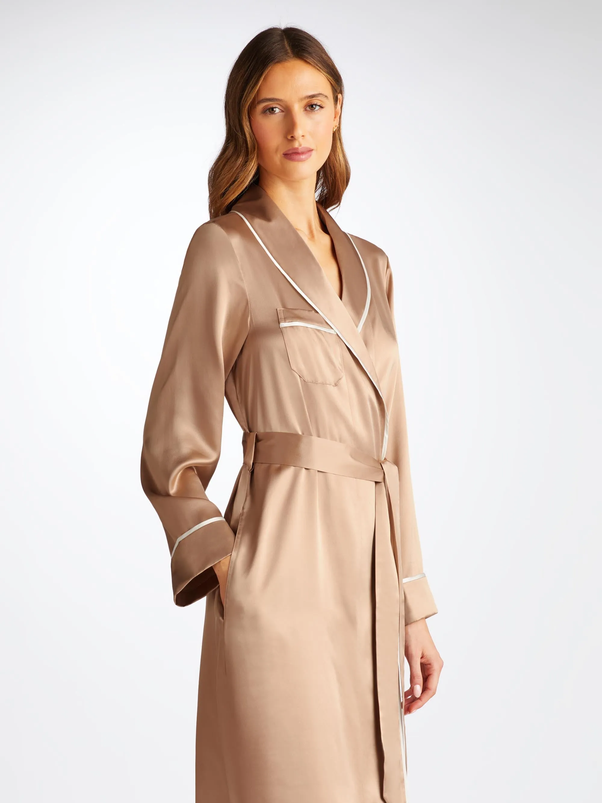 Women's Long Robe Bailey Silk Satin Bronze sold by Derek Rose product image thumbnail 3